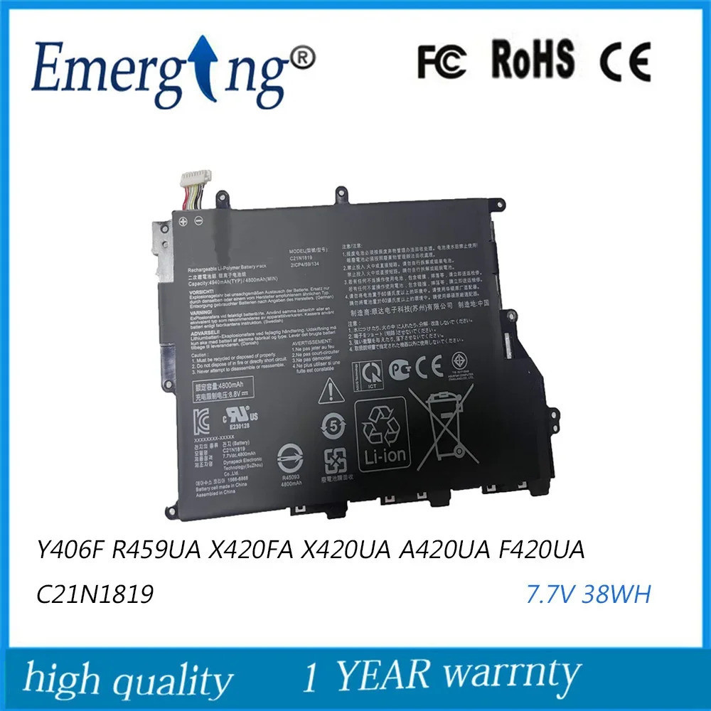 7.7โวลต์38Wh แล็ปท็อปแบตเตอรี่ C21N1819สำหรับอัสซุส Y406F R459UA X420FA F420UA
