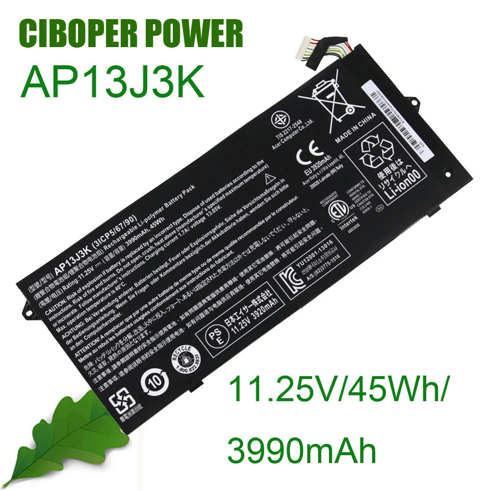 CP แบตเตอรี่แล็ปท็อป AP13J3K AP13J4K 45Wh/3990MAh 3ICP5/67/90สำหรับ Chromebook C720 C720P C720-2844 