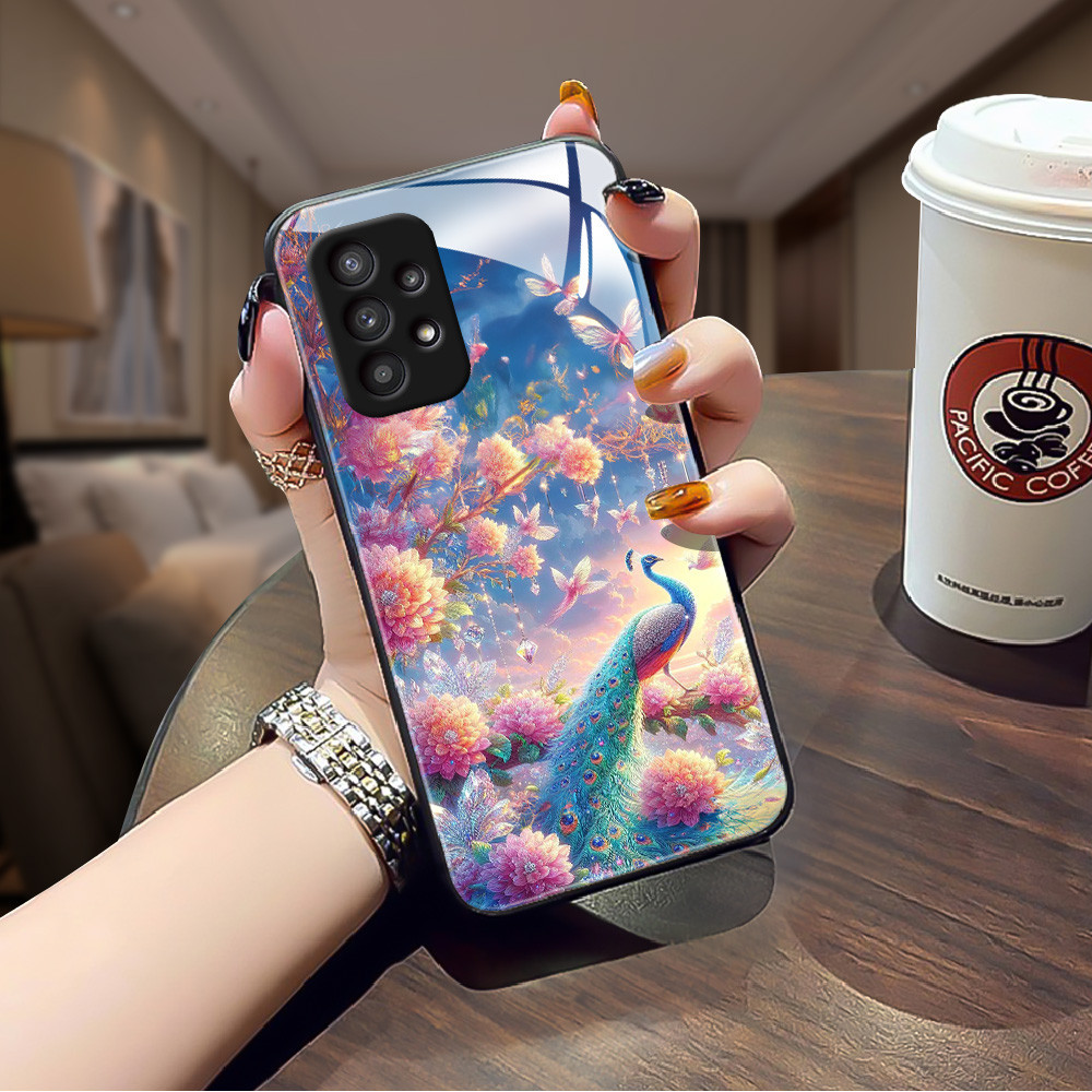 นกยูง เคส กระจก Samsung a13 a12 a11 a10s a10 a03s a03 a02 s30 ultra s21 s21fe note 10 plus j7 2018 j6 h3f1528