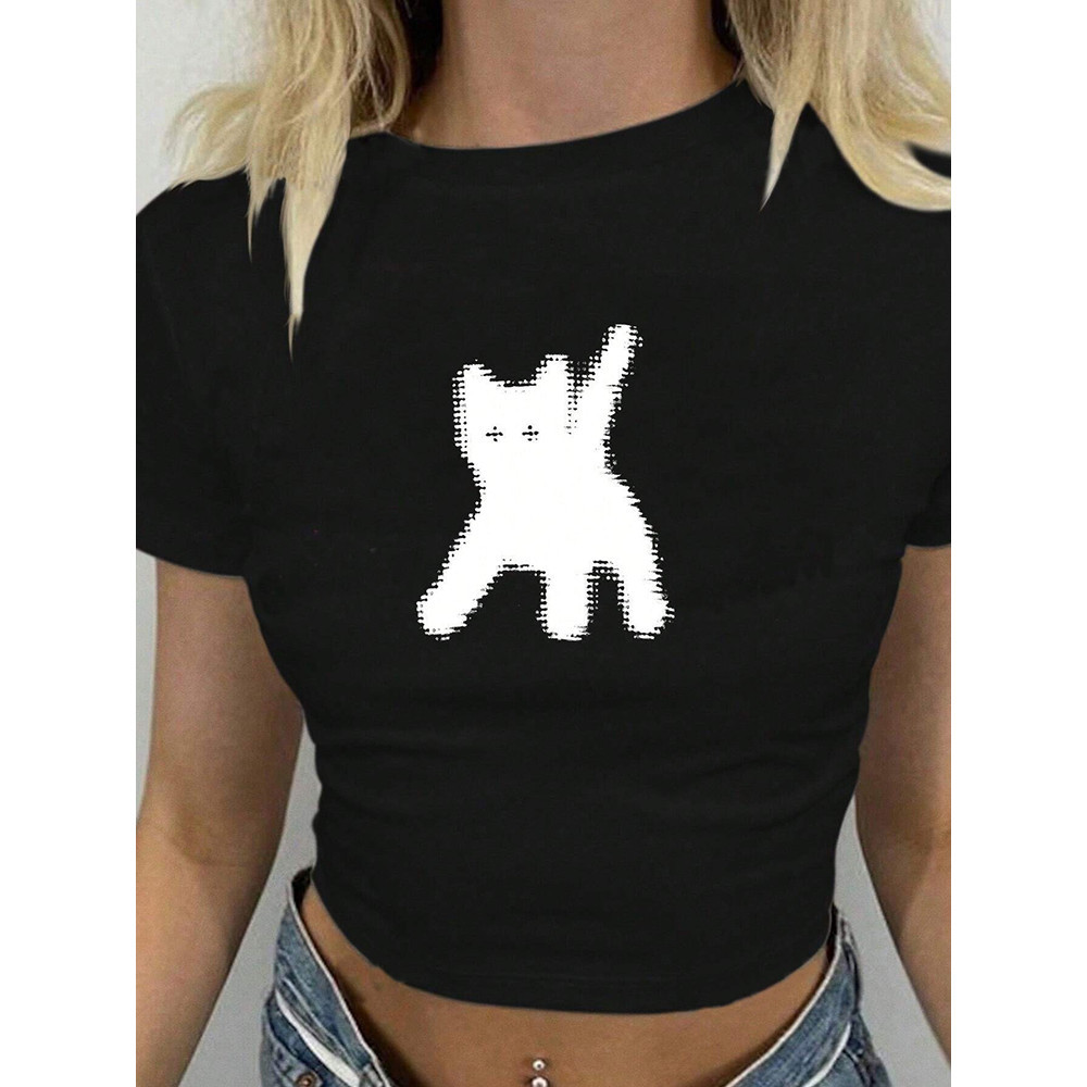 【COD】Crop Top Women O-neck Y2k Fashion Clothes Gothic T Shirts Ladies Baby Tee Short Sleeve Graphic 