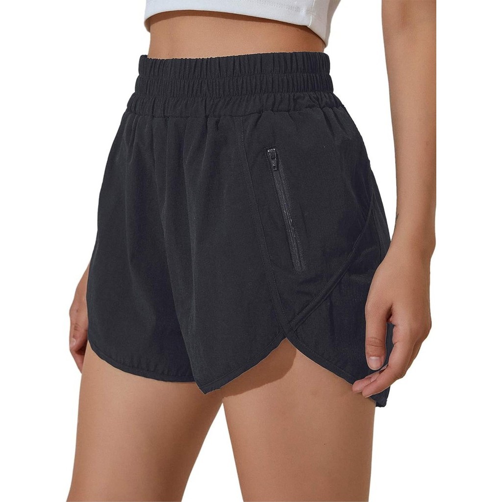 FashionBMJL Women's Running Shorts Elastic High Waisted Shorts Pocket Sporty Workout Shorts Quick Dr