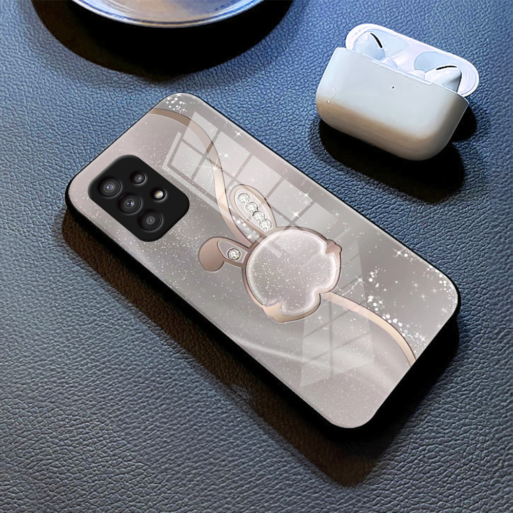 หูเพชรกระต่าย เคส กระจก Samsung a73 a71 a7 2018 a53 a52s a51 a50s a50 a42 a33 a32 a31 a30s a23 a22 a21s a20s a20 h3f1653