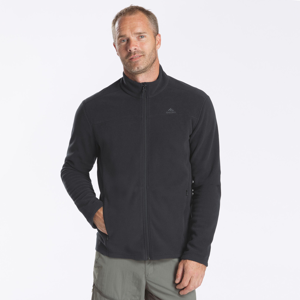 QUECHUA - เสื้อแจ็คเก็ตผ้าฟลีซผู้ชายสำหรับใส่เดินป่ารุ่น MH120 (สีดำ) - Men’s Hiking Fleece Jacket - MH120