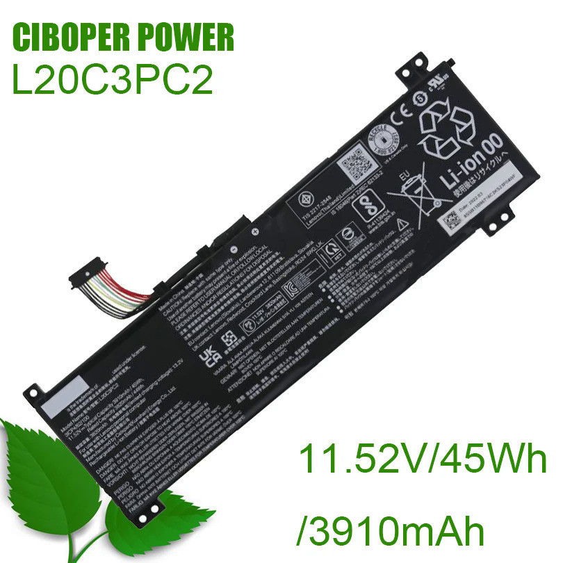 CP แบตเตอรี่แล็ปท็อป L20C3PC2 11.52V/3910MAh/45Wh สำหรับเปลี่ยน L20D3PC2, L20L3PC2, SSB10X55571,Note