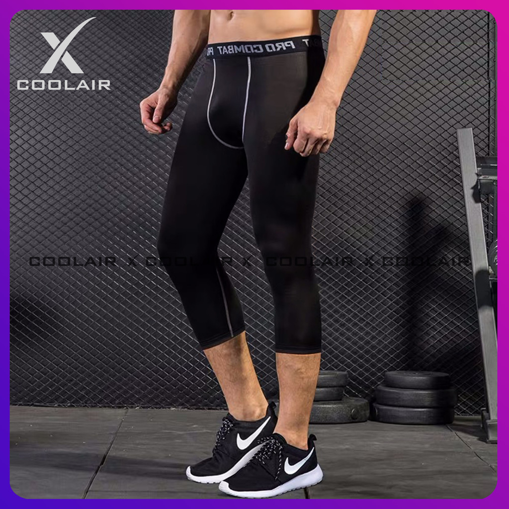 【COD】Factory Outlet，COOLAIR 3/4 Compression Leggings Cropped trousers Mans Tights Fitness pants High