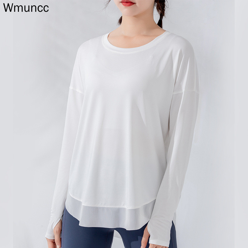 Wmuncc สตรีออกกําลังกายโยคะเสื้อแขนยาวเสื้อครอปเสื้อยืดออกกําลังกายเสื้อผ้าวิ่งแห้งเร็ว