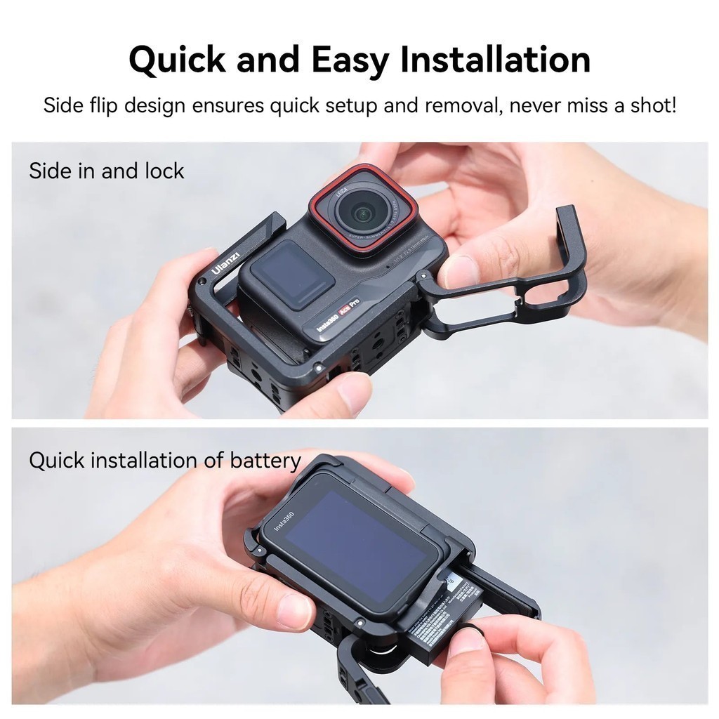 Ulanzi IN02 Metal Cage เคส Insta360 Ace/ Ace Pro มีช่องถอดแบต พร้อม Cold Shoe ต่อไฟเซลฟี่ ไมค์