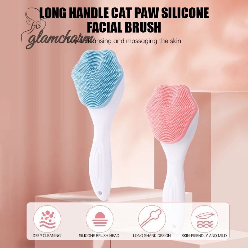 glamcharmCat Claw แปรงล้างหน้าซิลิโคนล้างหน้าแปรงนวดทําความสะอาดรูขุมขนแปรงด้ามยาว