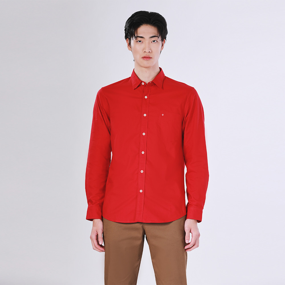 John Henry เสื้อเชิ้ตผู้ชายแขนยาว ทรงเข้ารูป รุ่น JH F424MSLSM29 - สีแดง