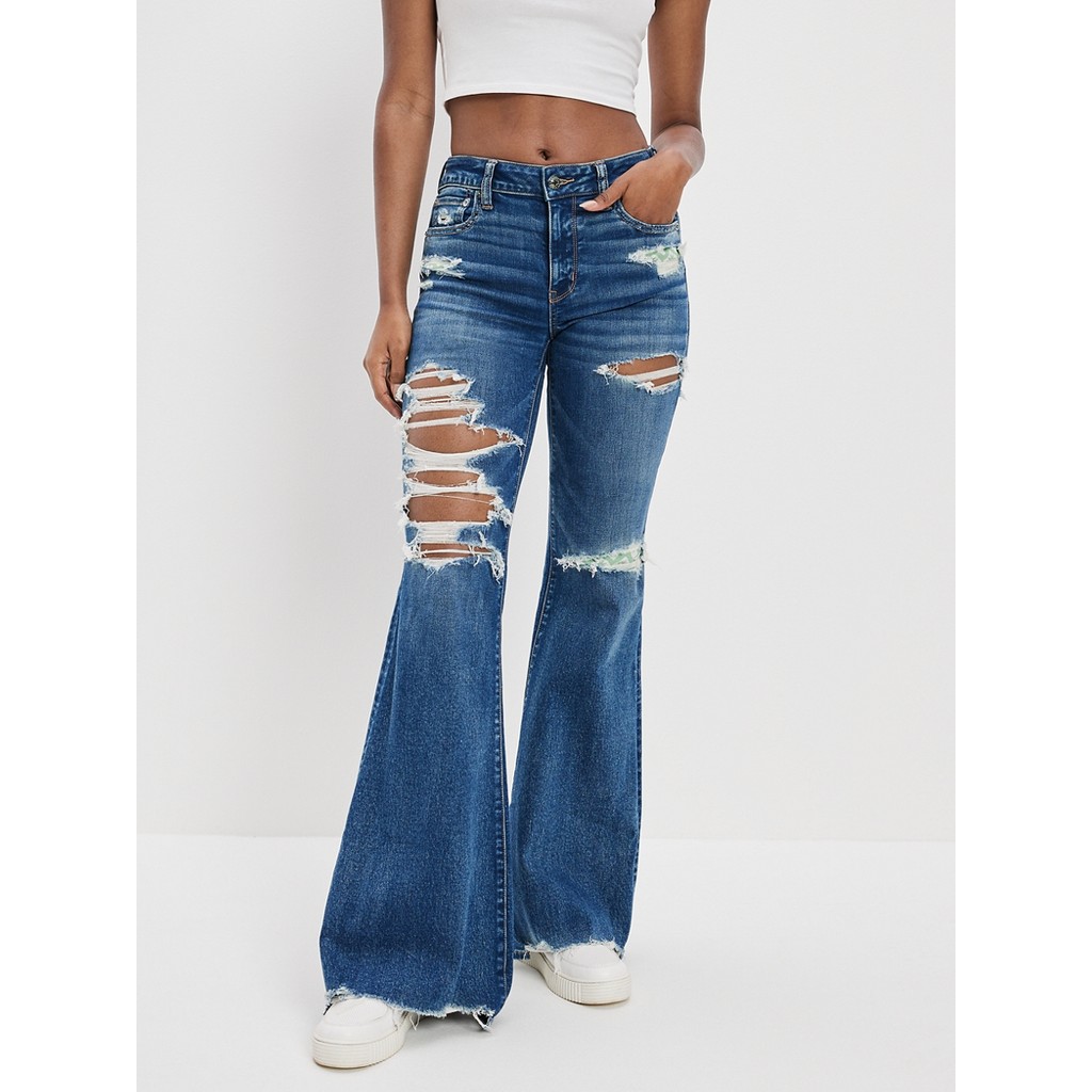 American Eagle กางเกงยีนส์ผู้หญิง FESTIVAL FLARE JEANS สี DARKEN DESTROY - 043-4394-832