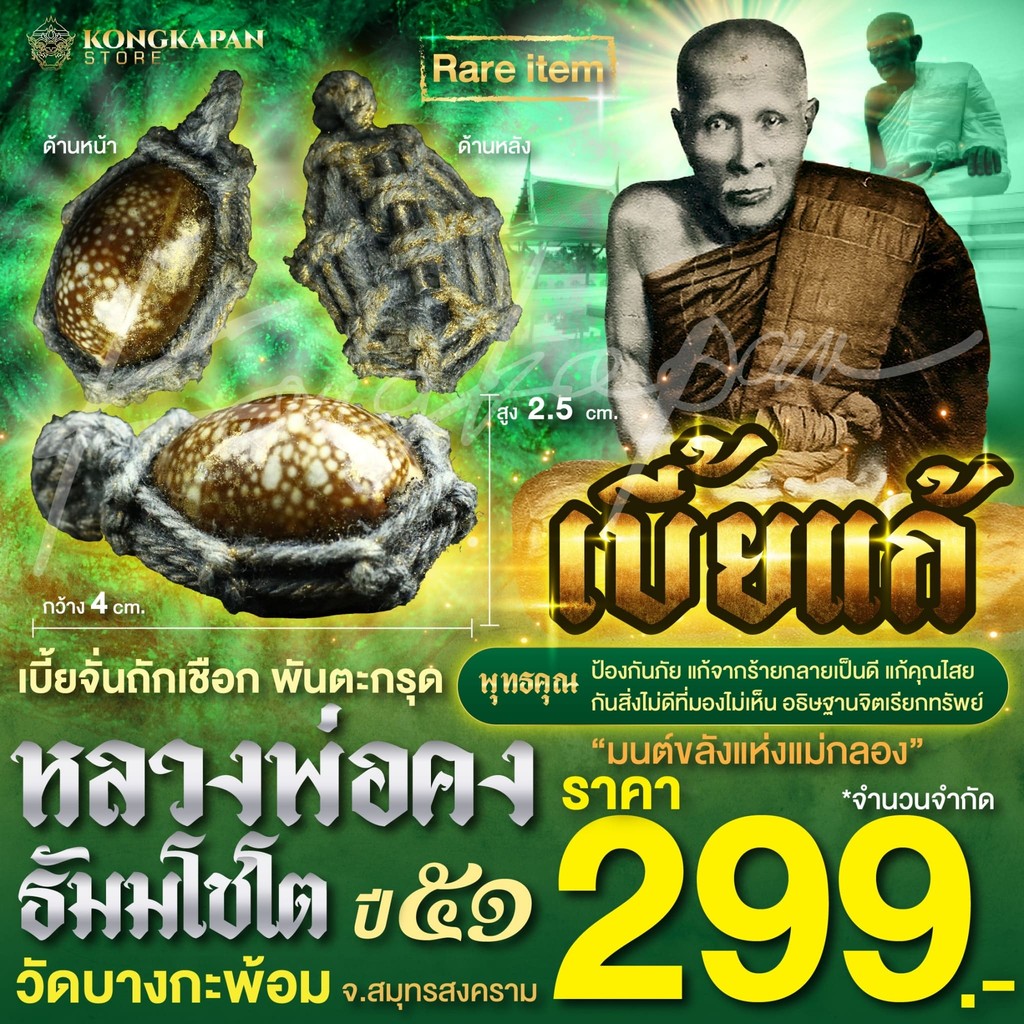 เบี้ยแก้ หลวงพ่อคง พ.ศ. 2551 วัดบางกะพ้อม จ.สมุทรสงคราม