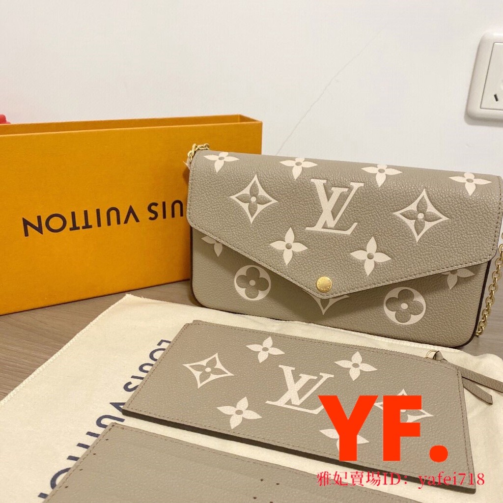 มือสอง] LV M69977 FÉLICIE POCHETTE กระเป๋าสามใบโซ่สามในหนึ่งเดียวลายช้างสีเทา M80482