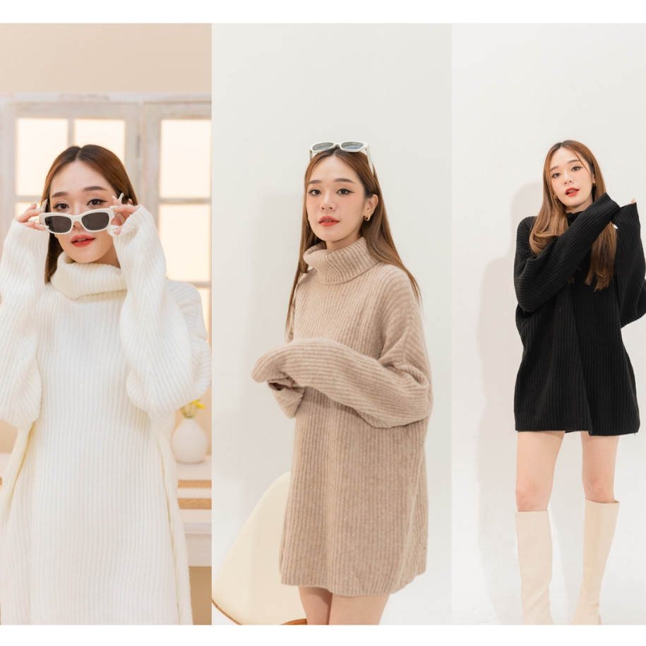 Than knit dress เดรสไหมพรมคอเต่า รุ่นแทน ทรงโอเว่อไซส์ ช่วงลำตัวยืดได้เยอะค่ะ ผ้าดีมากๆ