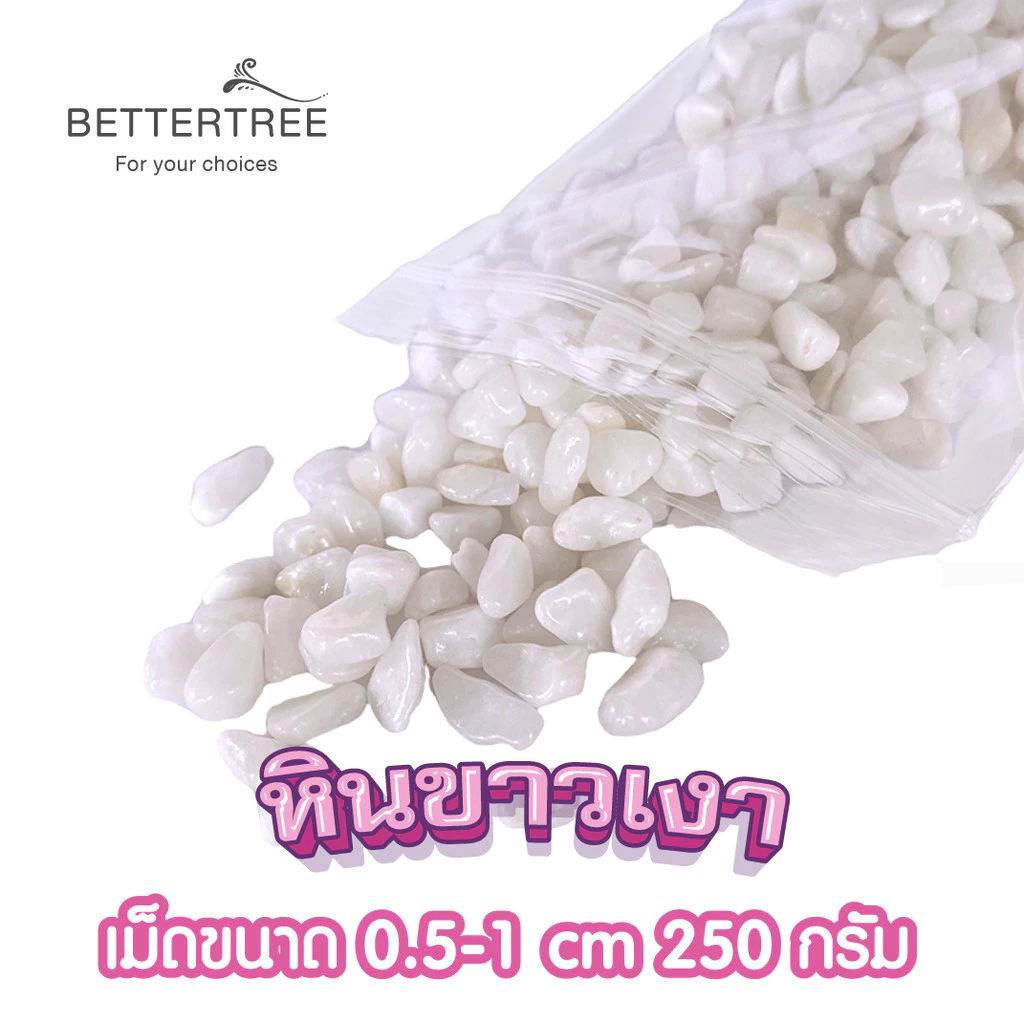 หินขาวเงา 250 กรัม หินแม่น้ำ หินตกแต่งสวนถาด หิน