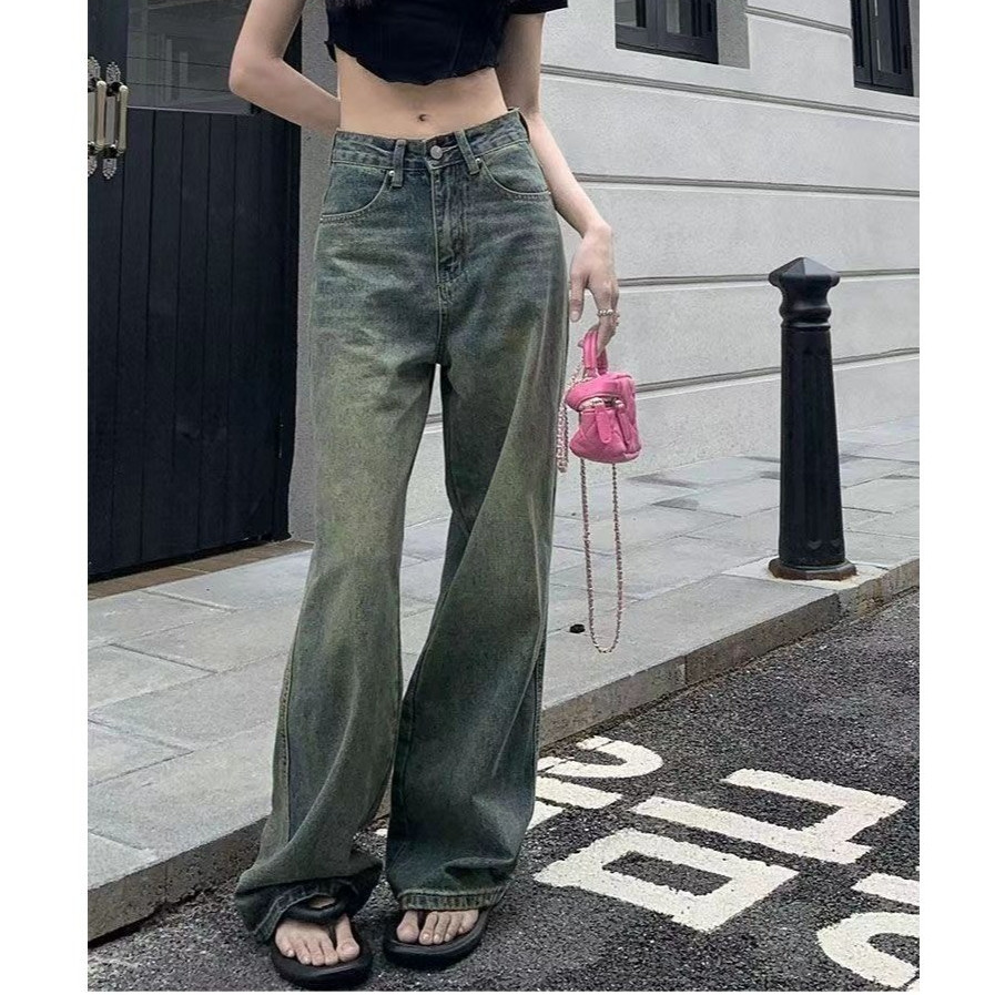 ✔️Women's high waist wide leg niche plus size pants summer new American high street retro jeans, trousers AME3