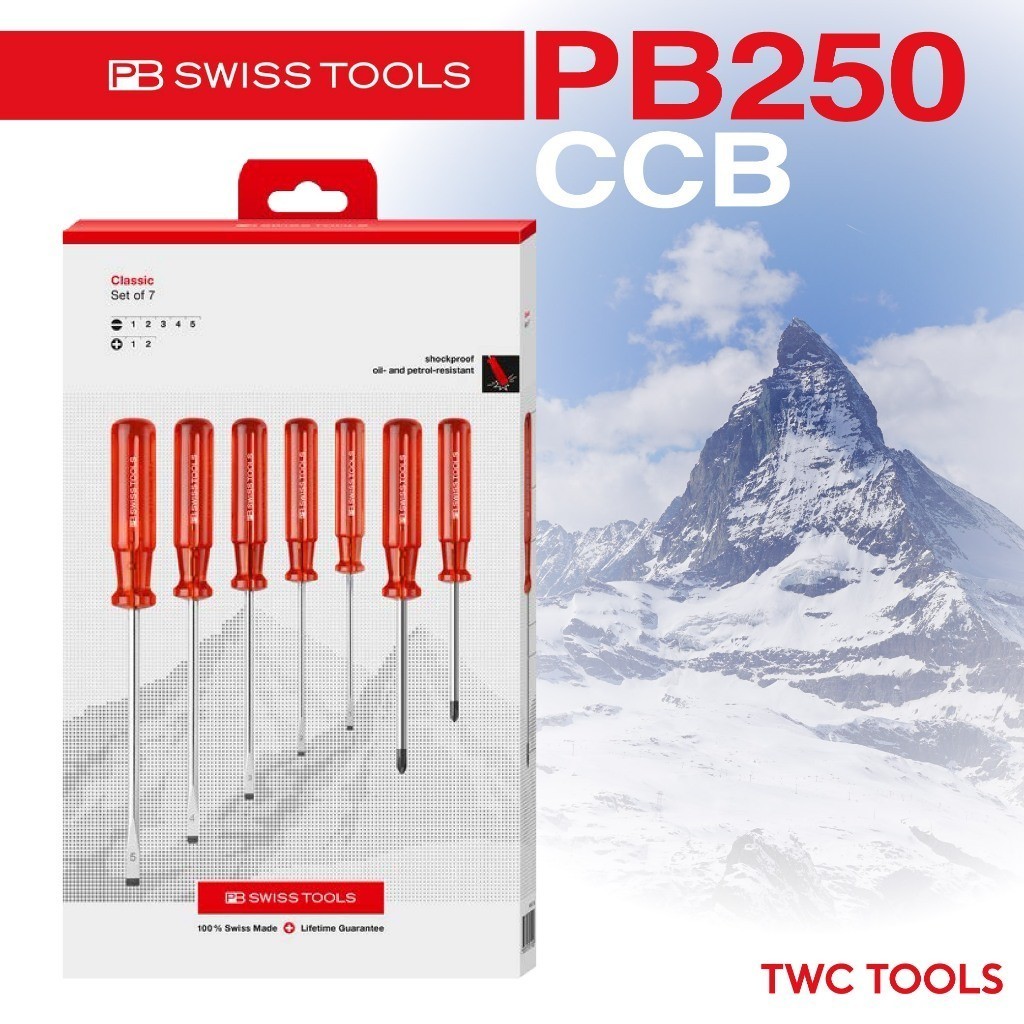 PB Swiss Tools ชุดไขควง 7 ตัว ด้ามพลาสติก รุ่น PB 250.CBB ไขควงชุด บรรจุกล่องกระดาษ Swiss Made PB250