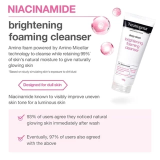 Neutrogena Deep Clean Brightening Foaming Cleanser 100G นูโทรจีน่า ดีพ คลีน ไบร์ทเทนนิ่ง โฟมมิ่ง คลีนเซอร์ 100กรัม