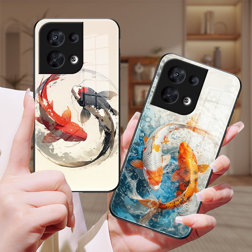 ปลาคาร์ฟ เคส กระจก OPPO reno 8 7z 8z 7 pro 7 6z 5 5z 5f 6 4F 3 2Z 2F Realme V13 C35 7 pro h3f1907