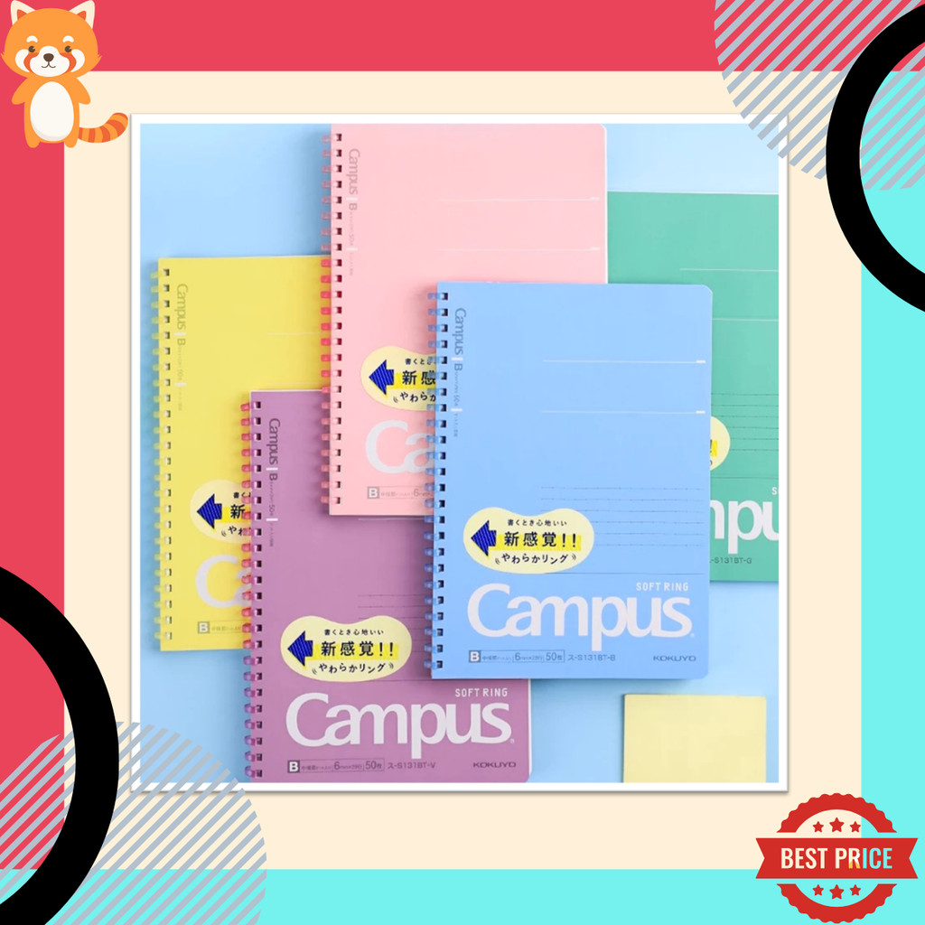 Kokuyo Campus Soft Ring สมุดสันนิ่ม สมุดโน้ตสันห่วง ขนาด A5 B5 กระดาษมีเส้น คุณภาพดี เขียนลื่นมากๆ ฉีกง่าย ใช้สะดวก