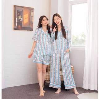 ชุดนอน Muslin pajamas [ โค้ด MUSSEP130 ลด 130 ฿] ชุดนอน  ซาติน Silk Satin ผ้านุ่มลื่น ใส่สบาย ( รุ่น P970,T970,N970)