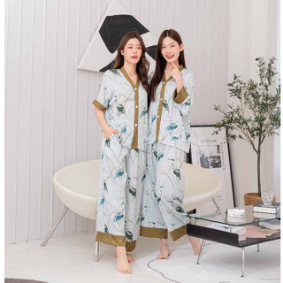 ชุดนอน Muslin pajamas [ โค้ด MUSSEP130 ลด 130 ฿] ชุดนอน  ซาติน Silk Satin ผ้านุ่มลื่น ใส่สบาย ( รุ่น P976,T976,L976)