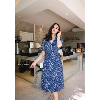 MyWay Brand :Dress ชุดเดรส Sleeve Navy Bellflower  👋เลื่อนดูขนาดที่รูปสุดท้ายน้า