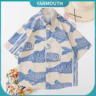 Yyr_ เสื้อท็อป พิมพ์ลายปลา 3D สําหรับผู้ชาย