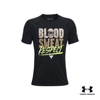 Under Armour UA Boys Project Rock Short Sleeve เสื้อออกกำลังกายแขนสั้น เทรนนิ่ง สำหรับเด็กผู้ชาย สำหรับเทรนนิ่ง