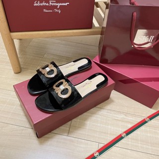 [EUR Size] Salvatore Ferragamo รองเท้าแตะลําลอง ส้นแบน เหมาะกับใส่กลางแจ้ง ในร่ม แฟชั่นสําหรับผู้หญิง