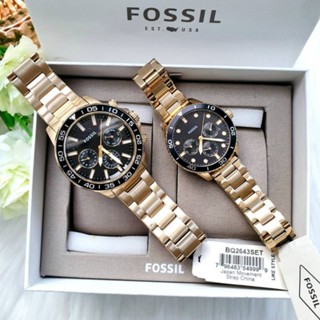 ⌚⌚นาฬิกาสุดหรูสีทองหน้าดำ เซ็ทนาฬิกาคู่รัก New Fossil BSET His and Her Multifunction Gold-Tone Stainless Steel Watch