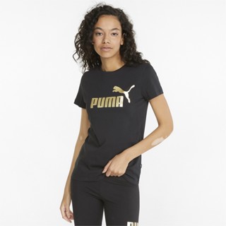 PUMA BASICS - เสื้อยืดผู้หญิง Essentials+ Metallic Logo สีดำ - APP - 84830301