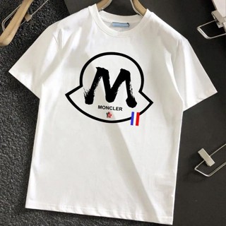 Moncler เสื้อยืดคอกลม แขนสั้น ผ้าฝ้ายแท้ พิมพ์ลาย ทรงหลวม ขนาดใหญ่ สําหรับผู้ชาย 2023