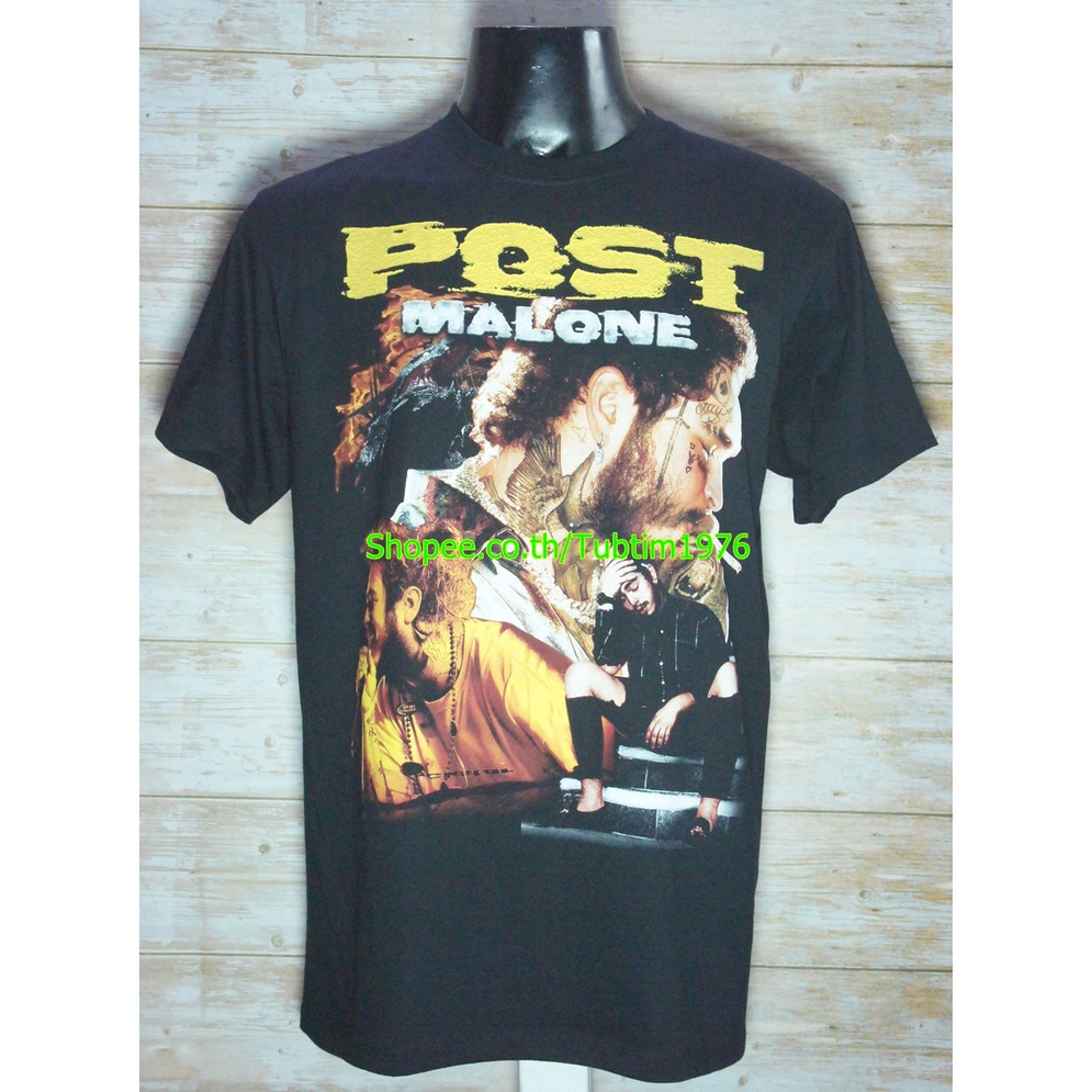 เสื้อยืด Post Malone ลาย เสื้อศิลปิน กราฟิกคอลลาจและมังกร เสื้อแร็ปเปอร์ Graphic สีดำ PME1833