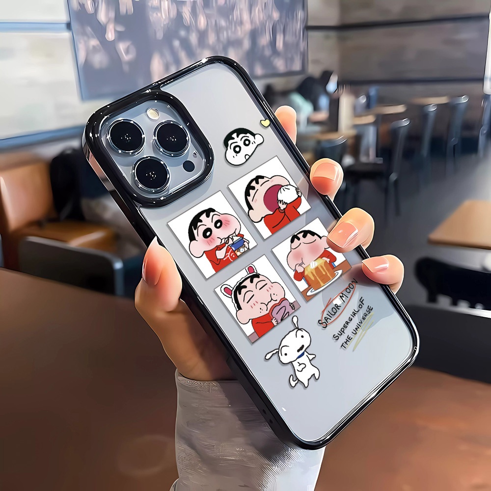 เคสอะคริลิคใส แบบแข็ง ลายการ์ตูนชินจัง กันกระแทก สําหรับ iphone 15 Pro Max 14 11 13 12 7 Plus 8 X XS Max