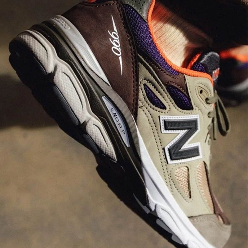 ✎☜¤L90Wu Ying Sports Shoes_New Balance_NB_Men's X Teddy Santis M990BT3 Green Brown Black Made In USA Kaki Anti slip Snea
