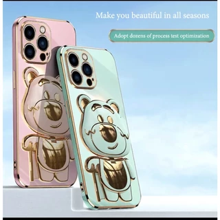 จากไทย เคสขาตั้ง สำหรับ Samsung A06 A07 A08 A05 A04 A03 ลาย หมีล็อตโซ่ กระจก แต่งหน้า ตั้งได้