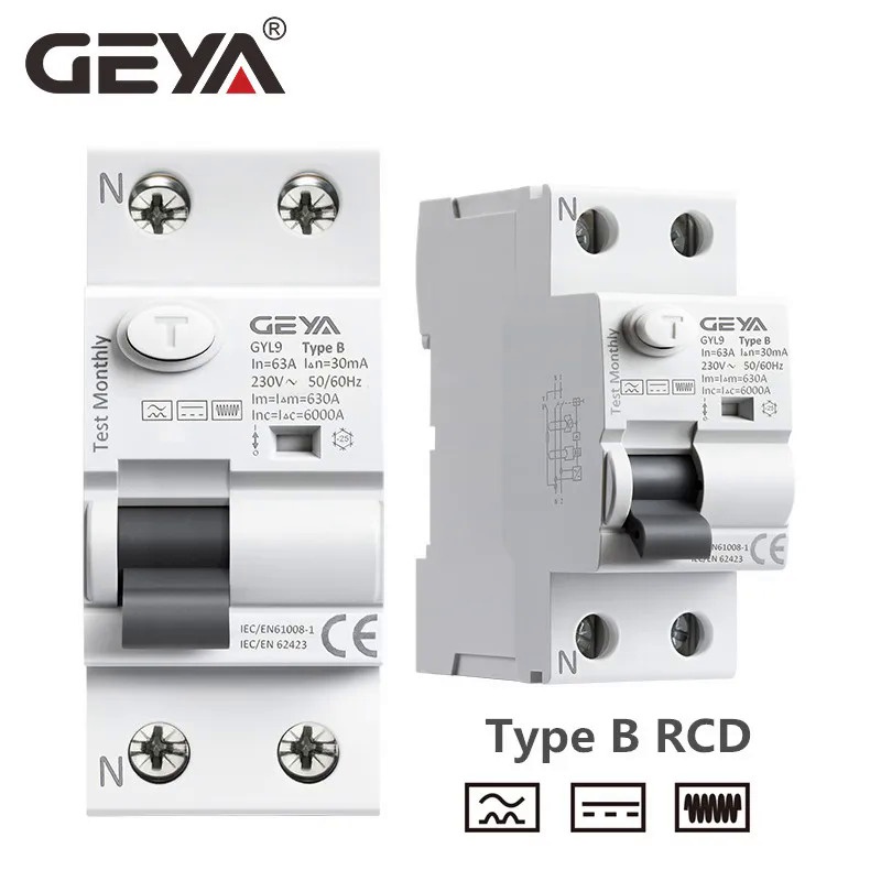 จัดส่งฟรี GEYA B ประเภท RCCB ตกค้างในปัจจุบันตัดวงจร DC ELCB 2จุด4จุด40A 63Amp 30mA 100mA 300mA Type