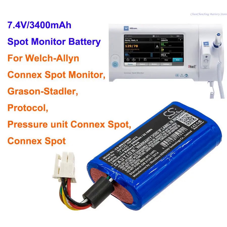 BLAZ 3400mAh Battery for Welch-Allyn Connex Spot Monitor,Grason-Stadler,Protocol,Connex Spot,Pressur