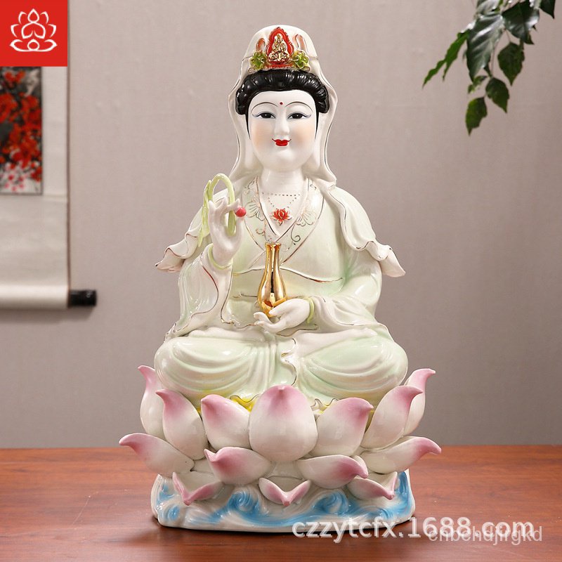 Chaozhou Zhenyi Ceramic Buddha Buddha Factory Nanhai เจ้าแม่กวนอิมพระโพธิสัตว์หยกพอร์ซเลนผงดอกบัวเจ้