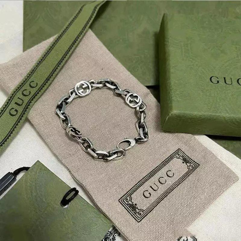 สร้อยข้อมือ CUCCI โซ่เงิน 925 ย้อนยุคสามจีประสานไม่ซีดจางทันสมัยและเรียบง่ายมีความสุขสไตล์เดียวกันสำหรับคู่รักของขวัญวัน