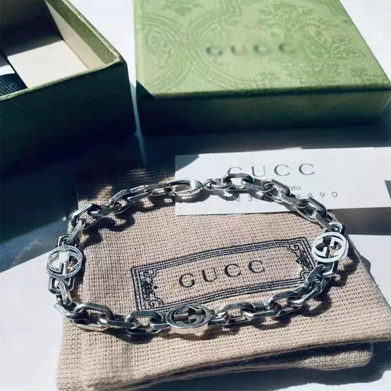 สร้อยข้อมือ CUCCI โซ่เงิน 925 ย้อนยุคสามจีประสานไม่ซีดจางทันสมัยและเรียบง่ายมีความสุขสไตล์เดียวกันสำหรับคู่รักของขวัญวัน