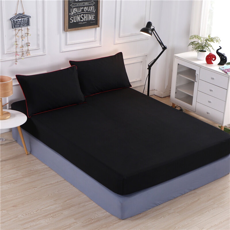 Bed sheet set with black plain pillow case size 6/5/3.5/4/3/5. 5ft⚫