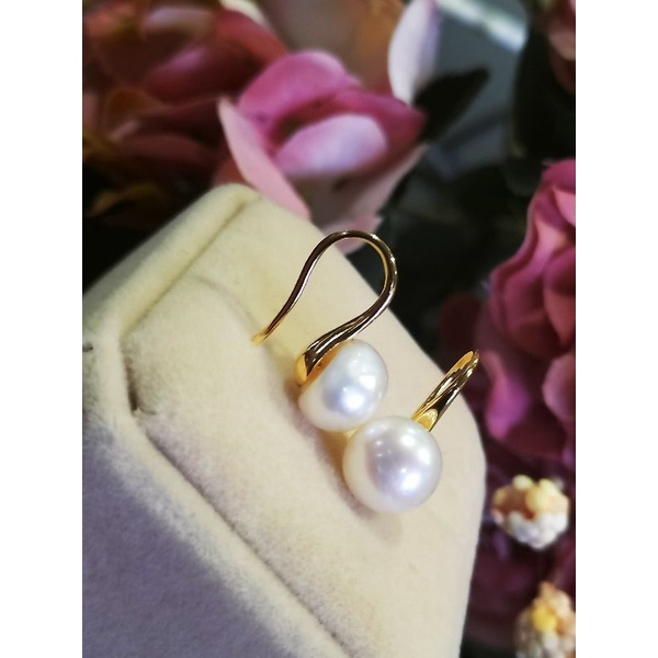 ต่างหูมุกแท้ทรงช้อนทอง