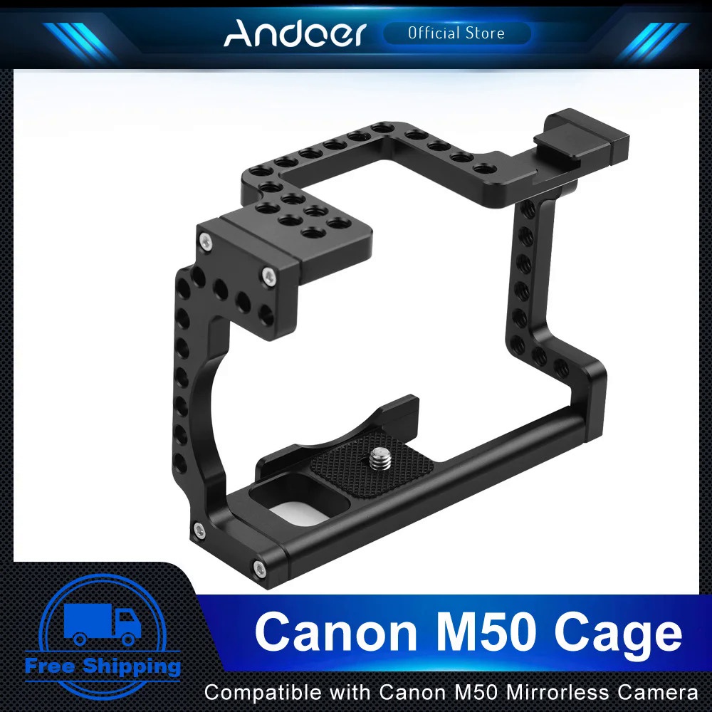Andoer Canon M50กรงกล้อง Rig อลูมิเนียมกับรองเท้าเย็น1/4กระทู้กล้องกรงสำหรับ Canon M50กล้อง Mirrorless อุปกรณ์เสริม