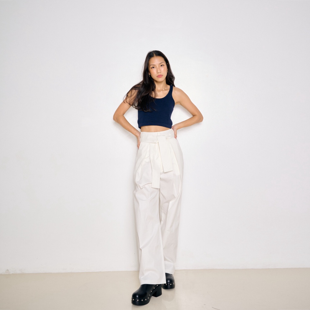 SHE KNOWS - Tod Trousers กางเกงเอวสูง 23"-44" ขายาว ทรงขาบาน มาพร้อมเข็มขัด กระบอกใหญ่ ผ้าคอตต้อนพรีเมี่ยม