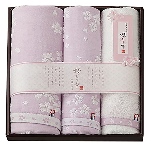 Imabari ผ้าขนหนู ลายดอกซากุระ สีม่วง 3 แพ็ค X 1 60 120 ซม. Face 2 33 80 Is8650Pu