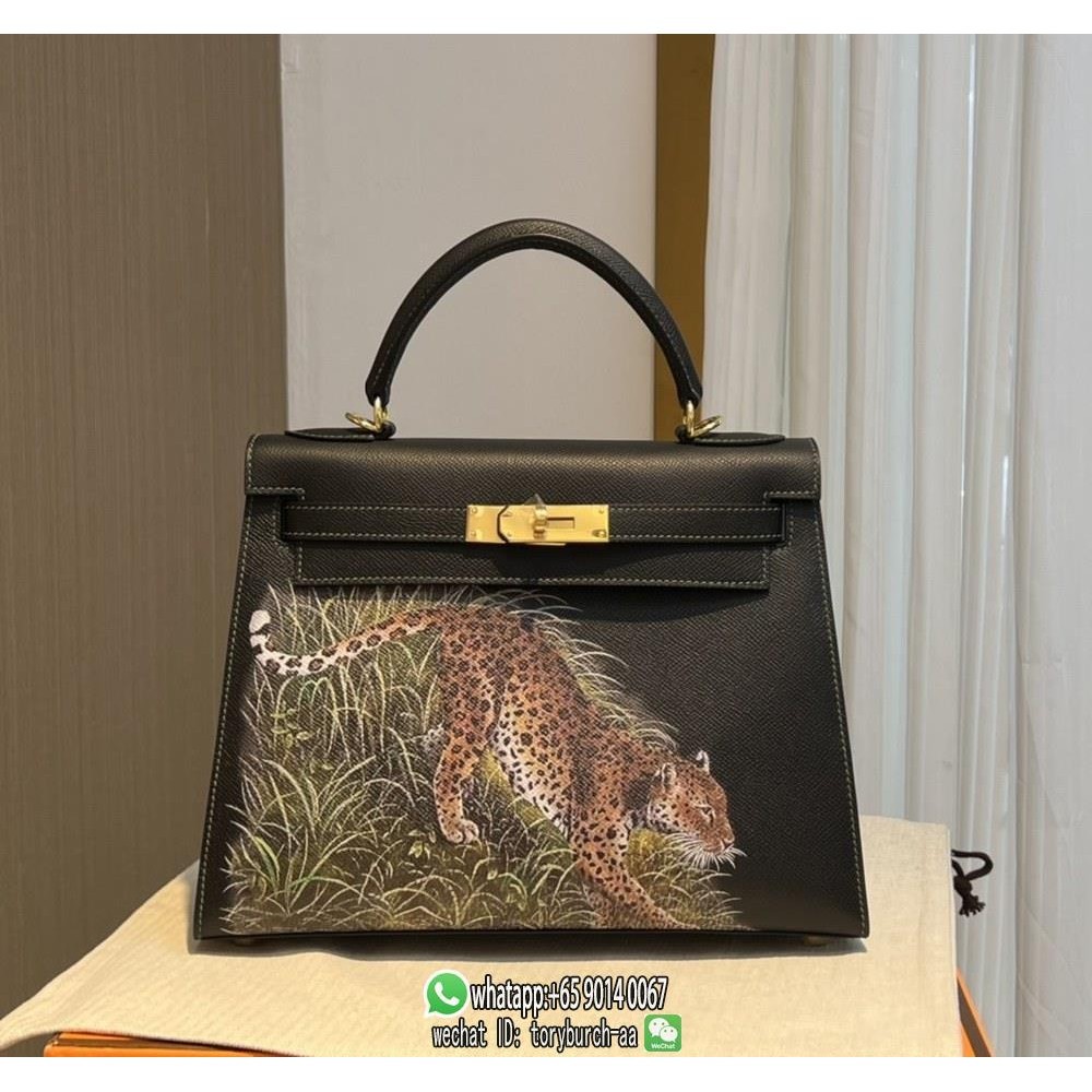 Epsom handmade Kelly 28cm top-handle handbag luxury designer tote with leopard-printing