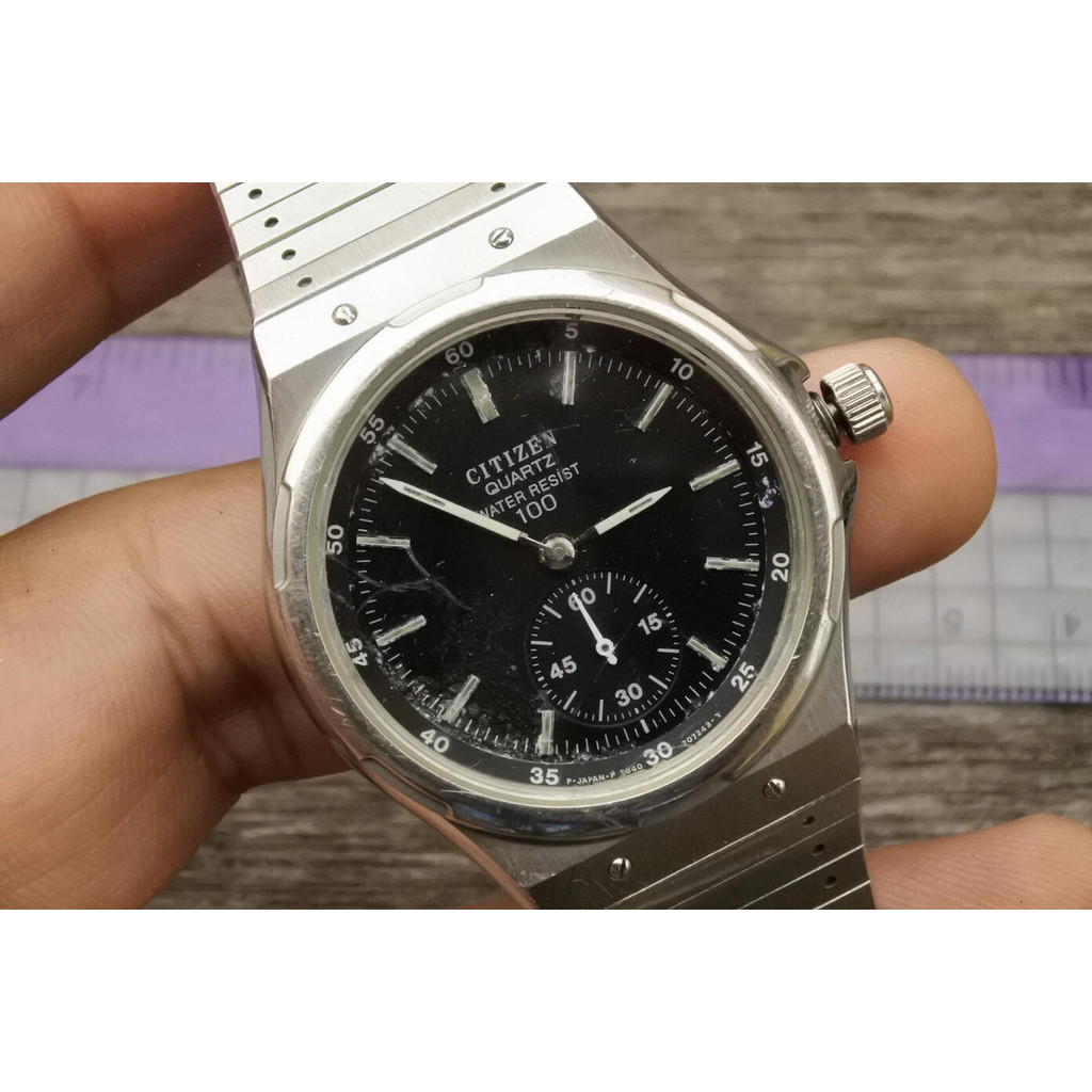 นาฬิกา Vintage มือสองญี่ปุ่น Citizen หน้าดำ ผู้หญิง ทรงกลม ระบบ Quartz ขนาด37mm ใช้งานได้ปกติ