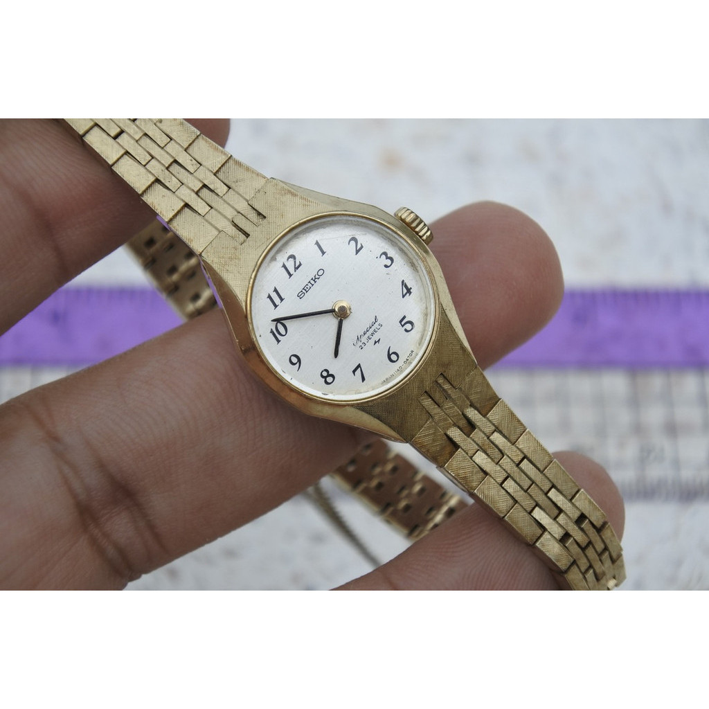 นาฬิกา Vintage มือสองญี่ปุ่น SEIKO ชุบทอง 1140 0220 หน้าขาว ผู้หญิง ทรงกลม ระบบ ไขลาน ขนาด22mm ใช้งานได้ปกติ ของแท้