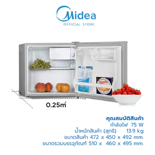 Midea ตู้เย็นมินิบาร์ ไมเดีย ความจุ 1.6Q (45 ลิตร) รุ่น HS-65LN *รับประกันสินค้า 3 ปี / Compressor 5 ปี